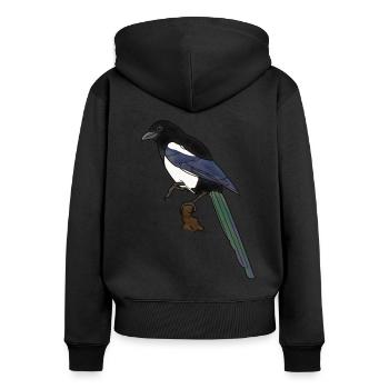 Elster, Rabe, Vogel - Frauen Premium Bio Zip Hoodie - Schwarz - Hinten - Julia (174cm)