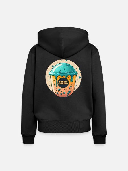 Bubble Trouble Bubble Tea - Frauen Premium Bio Zip Hoodie - Schwarz