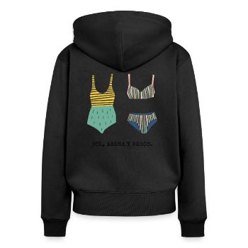 Arena, Sol y Besos - Women's Premium Organic Zip Hoodie - black - Back - Julia (174cm)