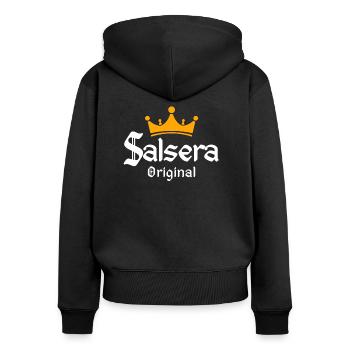 Salsera Original - Salsa Dance Shirts - Frauen Premium Bio Zip Hoodie - Schwarz - Hinten - Julia (174cm)