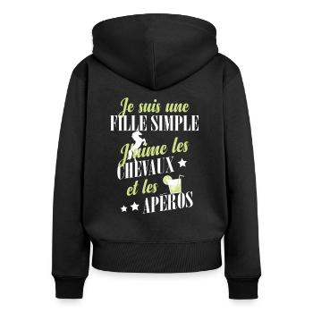 Cheval - Une fille simple - Sweat à capuche zippé Premium bio Femme - noir - Dos - Julia (174cm)