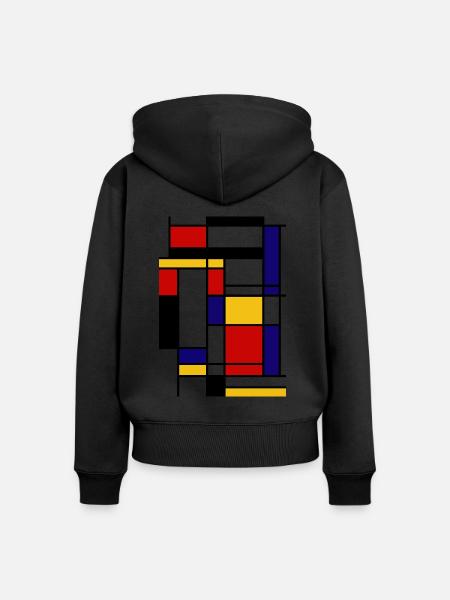 Forma di Mondrian - Felpa con cappuccio con zip ecologica premium da donna - nero
