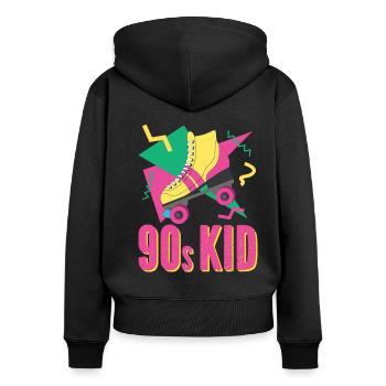 90er Retro mit Rollschuh - Frauen Premium Bio Zip Hoodie - Schwarz - Hinten - Julia (174cm)