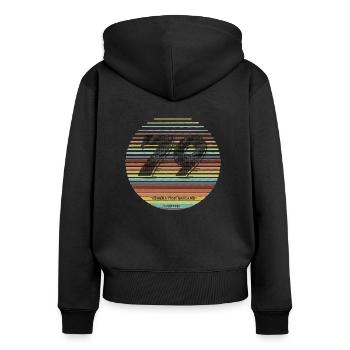 Génération vignette 1979 - Sweat à capuche zippé Premium bio Femme - noir - Dos - Julia (174cm)