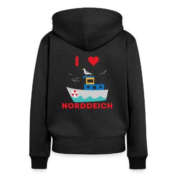 Ich liebe Norddeich Norden Ostfriesland Nörddiek - Frauen Premium Bio Zip Hoodie - Schwarz - Hinten - Julia (174cm)