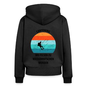 Canyoning Bergsteigen Klettern Wandern Berge - Frauen Premium Bio Zip Hoodie - Schwarz - Hinten - Julia (174cm)