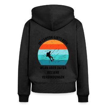 Canyoning Bergsteigen Klettern Wandern Berge - Frauen Premium Bio Zip Hoodie - Schwarz - Hinten - Julia (174cm)