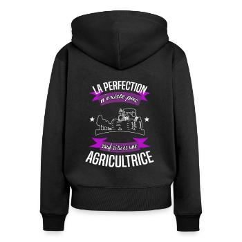 Perfection et agricultrice - Sweat à capuche zippé Premium bio Femme - noir - Dos - Julia (174cm)