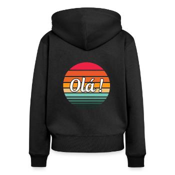 Hallo! - Frauen Premium Bio Zip Hoodie - Schwarz - Hinten - Julia (174cm)