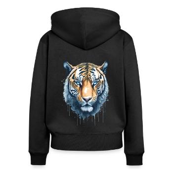 Aquarell Tigerkopf - Frauen Premium Bio Zip Hoodie - Schwarz - Hinten - Julia (174cm)