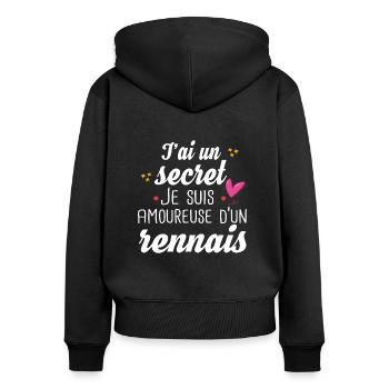 Rennais Rennes Femme Amoureuse Cadeau Amour Humour - Sweat à capuche zippé Premium bio Femme - noir - Dos - Julia (174cm)
