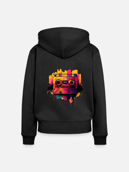 Retro Mixtape - Frauen Premium Bio Zip Hoodie - Schwarz