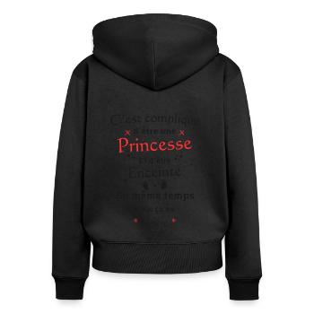 C'est compliqué d'etre une princesse et enceinte - Sweat à capuche zippé Premium bio Femme - noir - Dos - Julia (174cm)