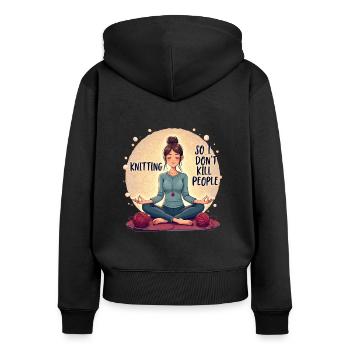 Stricken & Meditieren Stricken Ist Meine Therapie - Frauen Premium Bio Zip Hoodie - Schwarz - Hinten - Julia (174cm)
