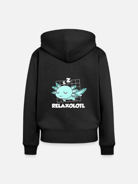 Relaxolotl Langschläfer Axolotl - Frauen Premium Bio Zip Hoodie - Schwarz