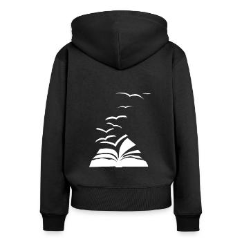 Bücherwurm Vögel Möwen Bücher - Frauen Premium Bio Zip Hoodie - Schwarz - Hinten - Julia (174cm)