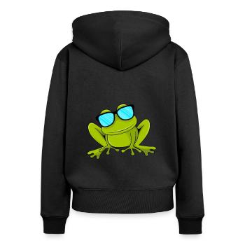 Lustiger Frosch mit Sonnenbrille Kinder Kröte - Frauen Premium Bio Zip Hoodie - Schwarz - Hinten - Julia (174cm)