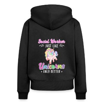 Wie Einhörner nur besser Sozialarbeiterin - Frauen Premium Bio Zip Hoodie - Schwarz - Hinten - Julia (174cm)