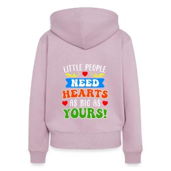 Kleine Menschen brauchen große Herzen Erzieherin - Frauen Premium Bio Zip Hoodie - Altrosa - Hinten - Julia (174cm)
