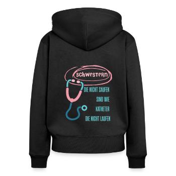 Katheter laufen nur beim saufen Krankenschwester - Frauen Premium Bio Zip Hoodie - Schwarz - Hinten - Julia (174cm)