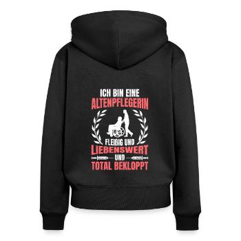 Ich bin liebenswert und verrückte Altenpflegerin - Frauen Premium Bio Zip Hoodie - Schwarz - Hinten - Julia (174cm)