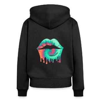 Baiser Amour couple lèvres embrasser Saint-Valentin - Sweat à capuche zippé Premium bio Femme - noir - Dos - Julia (174cm)