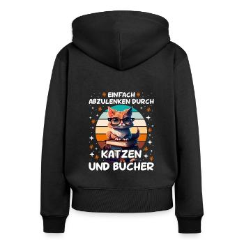Cats and Books Katzenliebhaber Book lover - Frauen Premium Bio Zip Hoodie - Schwarz - Hinten - Julia (174cm)