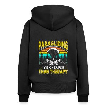 Paragliding Cheaper Than Therapy Gleitschirmflug - Frauen Premium Bio Zip Hoodie - Schwarz - Hinten - Julia (174cm)