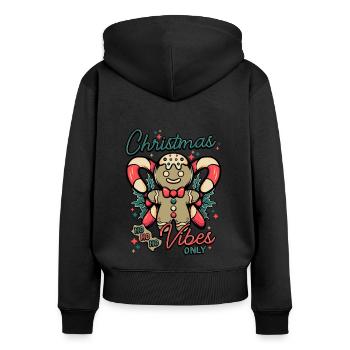 Ambiance de Noël Cadeau de Noël - Sweat à capuche zippé Premium bio Femme - noir - Dos - Julia (174cm)