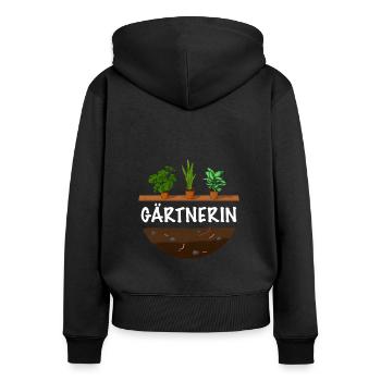Gärtnerin Shirt - Frauen Premium Bio Zip Hoodie - Schwarz - Hinten - Julia (174cm)