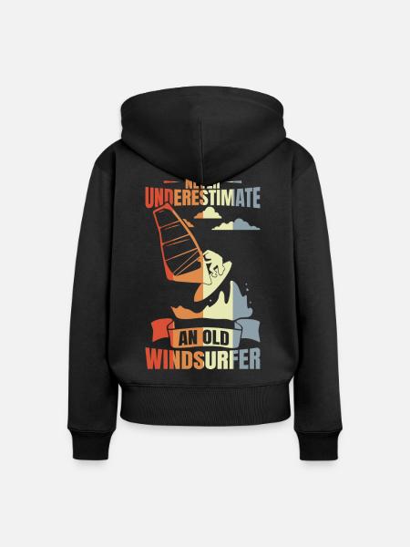Windsurfer Großvater - Frauen Premium Bio Zip Hoodie - Schwarz