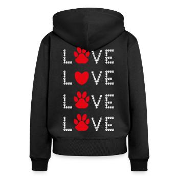 Love Hundepfoten mit rotem Herz und viel Liebe. - Frauen Premium Bio Zip Hoodie - Schwarz - Hinten - Julia (174cm)