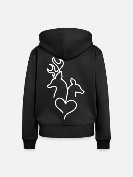 Hirsch und Reh mit Herz - Frauen Premium Bio Zip Hoodie - Schwarz