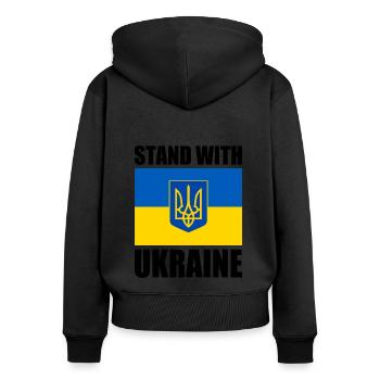 stand with ukraine - Frauen Premium Bio Zip Hoodie - Schwarz - Hinten - Julia (174cm)