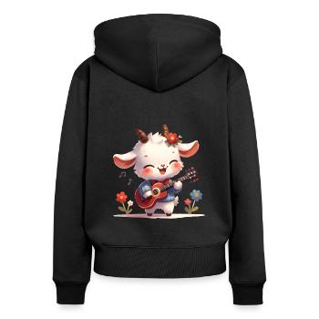 Chèvre avec guitare mignon ruban Motif - Sweat à capuche zippé Premium bio Femme - noir - Dos - Julia (174cm)