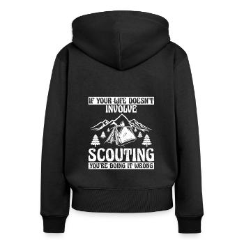Pfadfinder Witzig - Frauen Premium Bio Zip Hoodie - Schwarz - Hinten - Julia (174cm)