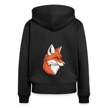 Fuchs Cool - Frauen Premium Bio Zip Hoodie - Schwarz - Hinten - Julia (174cm)