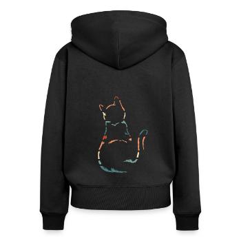 Katze - Frauen Premium Bio Zip Hoodie - Schwarz - Hinten - Julia (174cm)