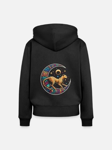 Gepard Stammes Moon - Frauen Premium Bio Zip Hoodie - Schwarz
