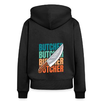 Fleischer Metzger Schlachter - Frauen Premium Bio Zip Hoodie - Schwarz - Hinten - Julia (174cm)