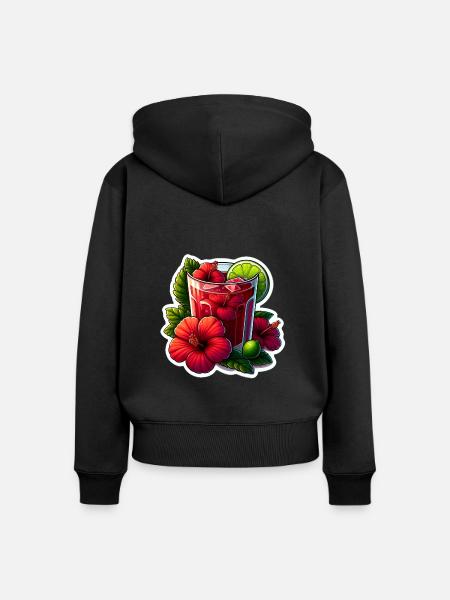 Hibiskustee mit roten Blüten - Frauen Premium Bio Zip Hoodie - Schwarz