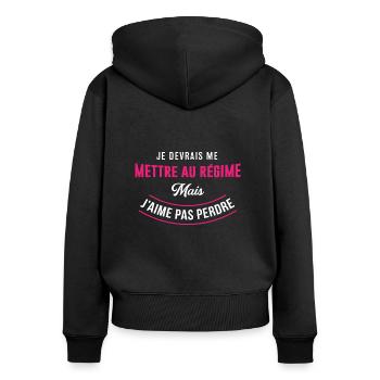 Femme humour je devrais me mettre au régime - Sweat à capuche zippé Premium bio Femme - noir - Dos - Julia (174cm)