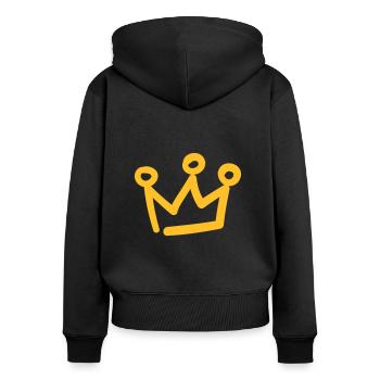 Couronne dessiné - Sweat à capuche zippé Premium bio Femme - noir - Dos - Julia (174cm)