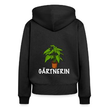 Gärtnerin Topfpflanzen für die Gartenarbeit - Frauen Premium Bio Zip Hoodie - Schwarz - Hinten - Julia (174cm)