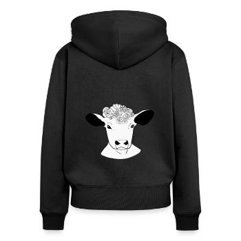 vegan veal vegetarian flowers - Women's Premium Organic Zip Hoodie - black - Back - Julia (174cm)