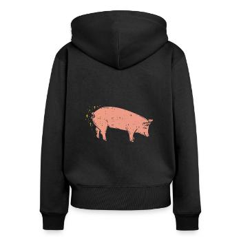 Schwein - Frauen Premium Bio Zip Hoodie - Schwarz - Hinten - Julia (174cm)
