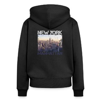 New York City Manhattan NYC Etats-Unis Big Apple America - Sweat à capuche zippé Premium bio Femme - noir - Dos - Julia (174cm)