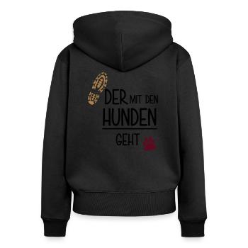 Der mit den Hunden geht - Frauen Premium Bio Zip Hoodie - Schwarz - Hinten - Julia (174cm)