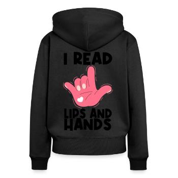 Cadeau de langue des signes des sourds-sourds - Sweat à capuche zippé Premium bio Femme - noir - Dos - Julia (174cm)