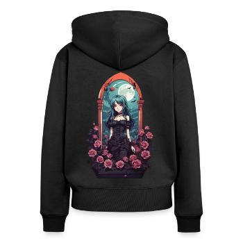 Goth E-Girl Dark Anime Roses Esthétique - Sweat à capuche zippé Premium bio Femme - noir - Dos - Julia (174cm)